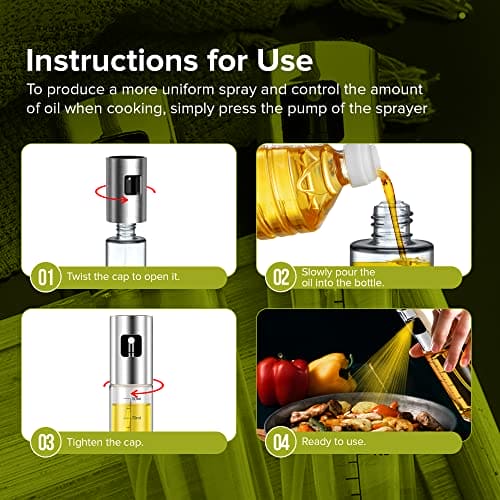 PORTENTUM Premium Oil Sprayer for Kitchen and Air Fryer 100ml Spray for Kitchen Leakproof Glass Oil with Dispenser Accessories for Deep Fryer No Oil