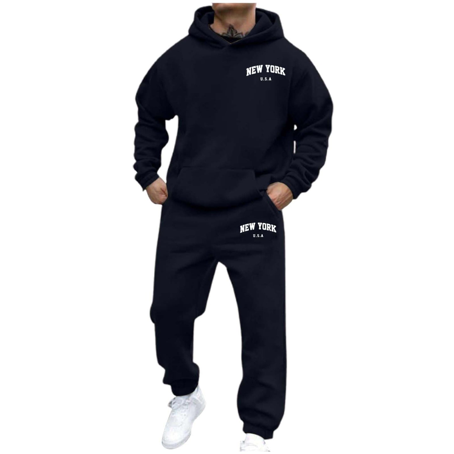 Mens Sport Wear Set Unisex Sport Tracksuits Sweatsuits Solid Two-Piece Outfits Casual Long Sleeve Pullover Hoodies Sweatshirt and Sweatpants Set Jogging Suit Gym Tracksuit Mens Full Set Xmas Gift