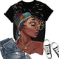 AZPSRT Women's T-Shirts Black Woman Afro Natural Hair 3D Floral Print Casual Tops for Women Tees 3XL