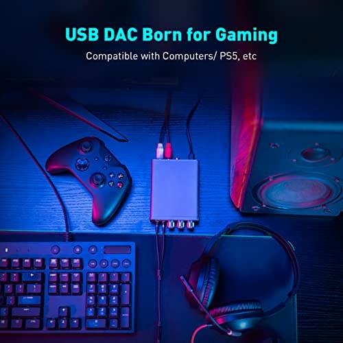 Fosi Audio K5 Pro DAC Amp Headphone Amplifier, Mini Hifi Stereo Digital-to-Analog Converter, USB Type-C/Coaxial/Optical to 3.5MM AUX/RCA Jack, for Gaming PS5/ PC/Active Speakers Up to 24 bit/192 kHz