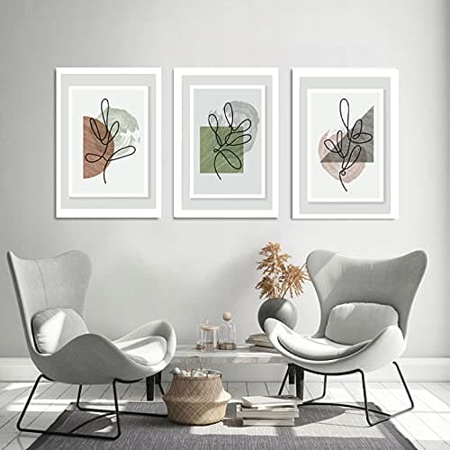 Charming House Set of 3 Abstract Wall Art Prints Living Room Bedroom Art Line Floral Posters A3 WHITE FRAMED