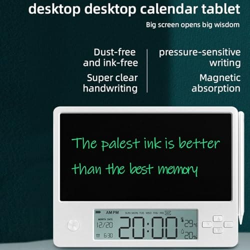 Electronic Digital Planner Tablet Calendar, Magnetic LCD Writing Tablet, Time Date Temperature Humidity Display, Handwriting Pad Doodle Board with Foldable Stand