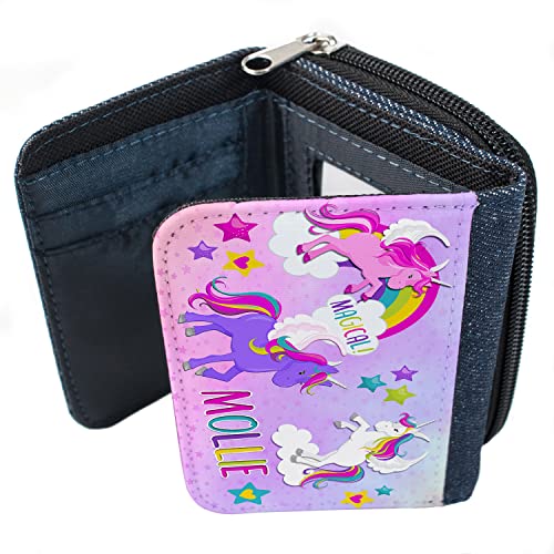 Girls Purse Unicorn Personalised Pretty Magical Childrens Denim Coin Money Wallet Gift KS152