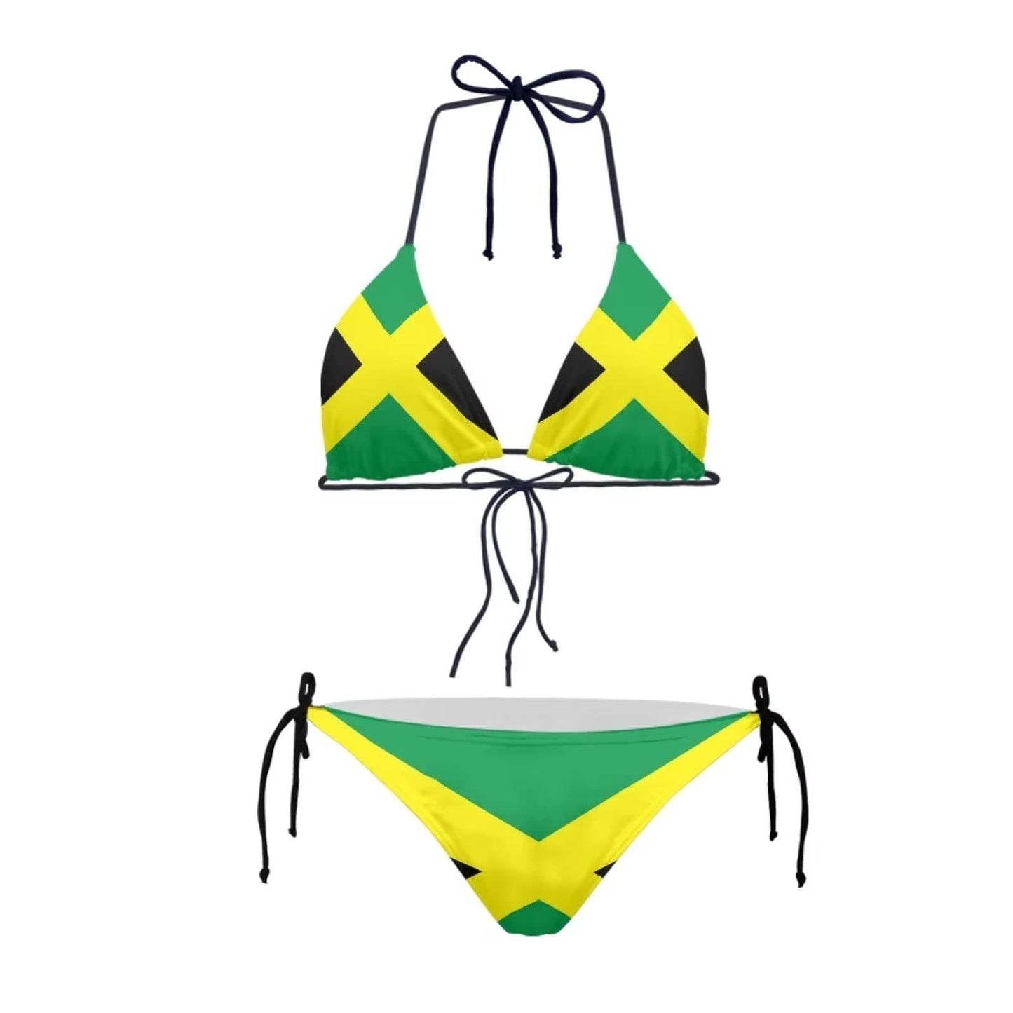 Biyejit Jamaican Flag Womens Two Piece Swimsuits Brazilian Triangle Top Halter String Sexy Bathing Suit Cheeky Bottoms Bikini Set Beach Swimwear