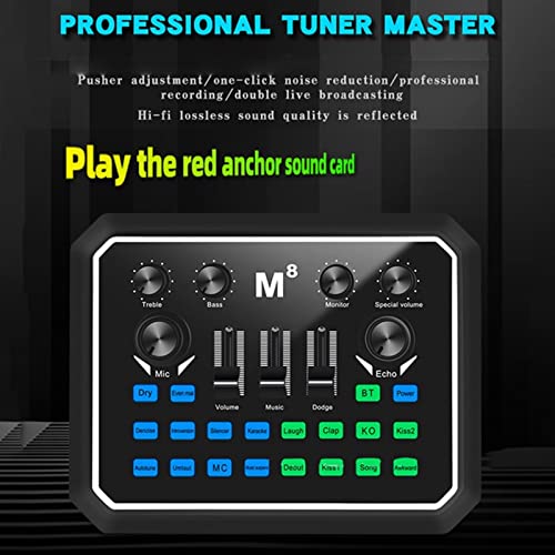 Professional Audio Mixer, M8 Sound Card Digital Sound Card Live Mixer Microphone Mixer Is Suitable For Equipment K Song Recording Live Singing