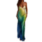 Women Tie Dye Spaghetti Strap Maxi Dress Sexy Low Cut Backless Bodycon Midi Cami Dresses Summer Beach Party Dress (Blue, S)