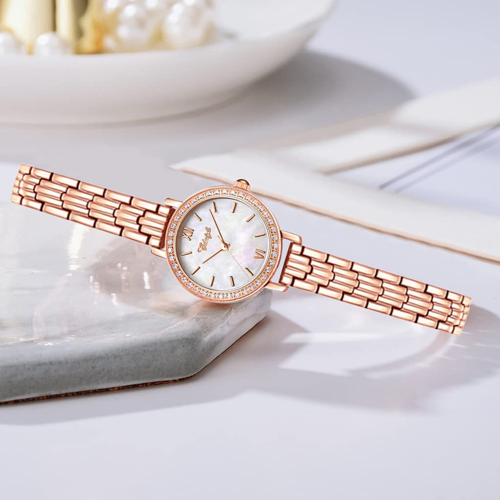 Clastyle Rose Gold Watch and Bracelet Set for Women - Elegant Diamond Ladies Watches with 2 Bangles - Jewellry Wrist Watch for Women with Rhinestone