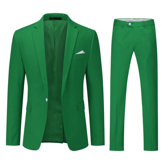 YOUTHUP Men's 2 Piece Slim Fit Suits 1 Button Business Wedding Suit Formal Blazer and Trousers, Green, XL