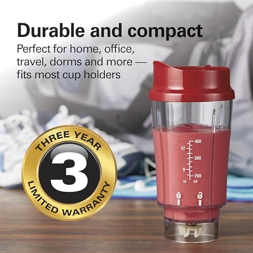 Hamilton Beach Portable Blender for Shakes and Smoothies with 14 Oz BPA Free Travel Cup and Lid, Durable Stainless Steel Blades for Powerful Blending Performance, Red (51101RV)