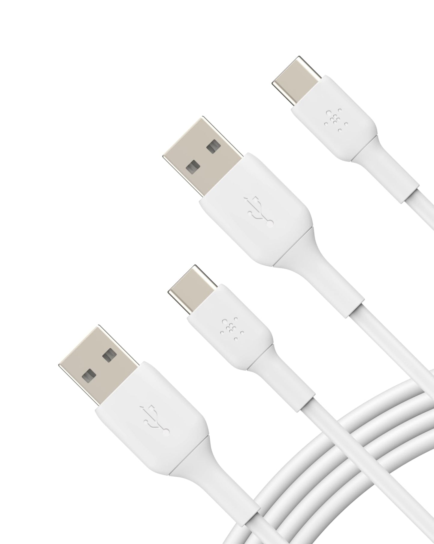 Belkin BoostCharge USB C charger cable, USB-C to USB-A cable, USB type C charging cable for iPhone 15, Samsung Galaxy S24, S24+, S24 Ultra, Pixel, iPad Pro, Nintendo Switch and more - 1m, 2pack, White