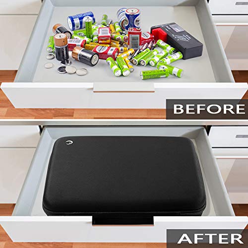 COMECASE Hard Battery Organizer Storage Box Carrying Case Bag - Holds 32 x AA, 20 x AAA, Total 52 Batteries [Tester Not Included]