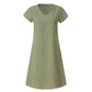 Women Dress Sale Clearance Fashion Ladies Loose V-Neck Summer Solid Short Sleeve Cotton and Linen Dress Party Elegant UK Size Green