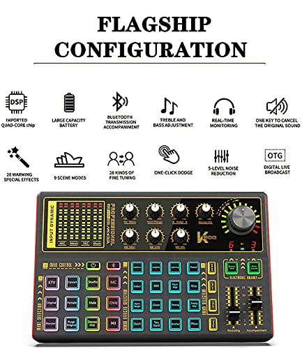 K300 Podcast Equipment Bundle, With Podcast Condenser Microphone, Voice Changer Sound Card with Multiple Sound Effects and LED Light, Prefect for Streaming/Podcasting/Gaming/Recording/YouTube/PC