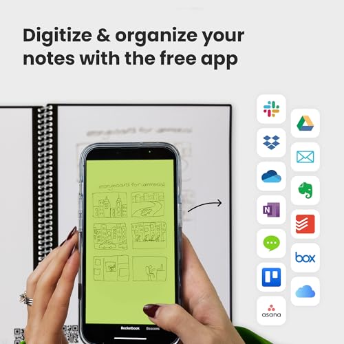 Rocketbook Reusable Digital Notebook - Smart Notepad A5 Black, Wirebound Note Book To Do List Pad, Dotted Paper with Frixion Erasable Pen and Wipe, Office Gadget with Rocketbook App Reduce Paper Waste