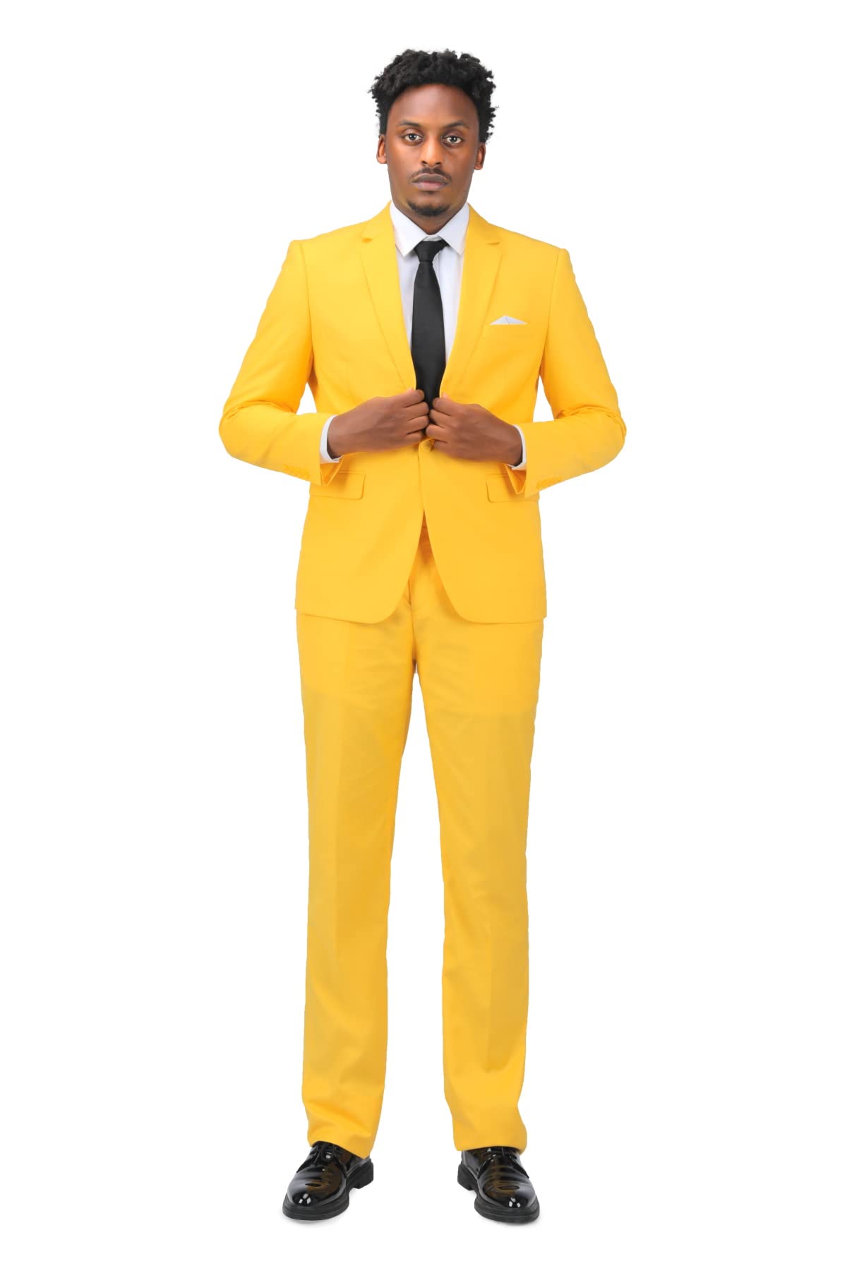 YOUTHUP Men's 2 Piece Slim Fit Suits 1 Button Business Wedding Suit Formal Blazer and Trousers, Yellow, XL