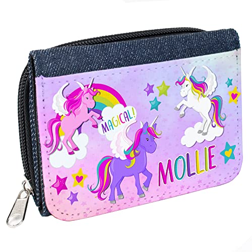 Girls Purse Unicorn Personalised Pretty Magical Childrens Denim Coin Money Wallet Gift KS152