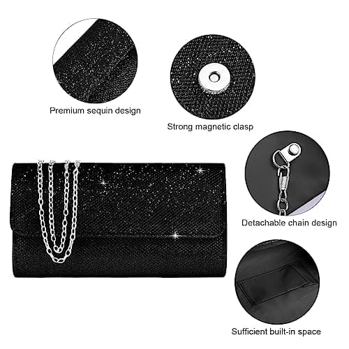 OSDUE Women Clutch Bag, Glitter Envelope Clutch Bag With Detachable Chain Strap, Elegant Sequins Evening Clutch for Wedding Bridal Prom Cocktail Party Ladies Evening Bag