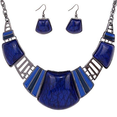 YAZILIND Vintage Ethnic Blue Bib Collar Earrings Necklace Jewelry Set
