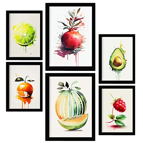 Nacnic Summer Fruits Posters. Prints of Fruits, Vegetables and Healthy Food in Watercolour Art Style over Pure White Backgrounds. Aesthetic Illustrations for Interior Design and Decoration. A4 & A3.