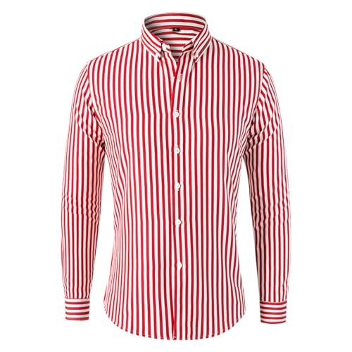 Formal Striped Shirts for Men UK Sale Clearance Long Sleeve Button Down Dress Shirt Casual Simple Lapel Work Office Commuting Shirt Red