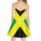 Coloranimal Women's Basic Jamaican Flag Print Stretch Flared Casual Mini Skater Dresses Spaghetti Straps A-line Boho Beach Sundress Flowy Suspender Skirt,Yellow Black Green