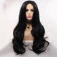 Xiweiya 1b# Black Lace Front Wig Black Natural Wavy Synthetic Lace Front Wig Heat Resistant Fiber Hair Natural Hairline Glueless Soft Wig High Density Half Hand Tied Wig for Women 24inch