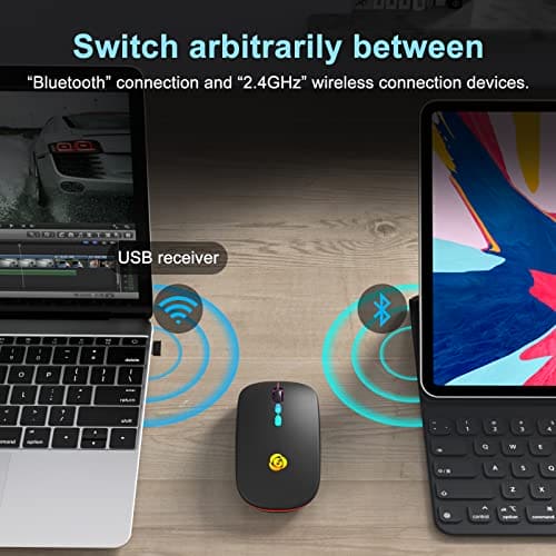 Bluetooth Wireless Mouse with Type-C Receiver Rechargeable 2.4G USB Portable Mobile Optical Office Bluetooth Mice Backlight Mouse, 3 Ddjustable DPI for iPad,Notebook,PC,Laptop,Computer and Windows