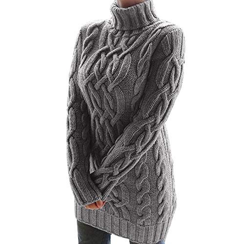 Turtle Neck Long Jumpers Dresses for Women Oversized Cable Knit Jumper Dress Women Ladies Knitted Jumpers Womens High Neck Sweater for Women Pullover Sweaters Pullovers Thick Fitted Plain Grey XL