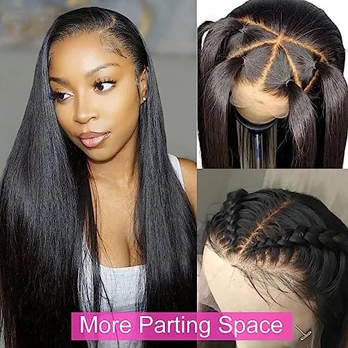 Straight Human Hair Wig for Black Women,13x4 HD Lace Front Wig Human Hair,180 Density Glueless Lace Wig Human Hair Pre Plucked with Baby Hair,Brazilian Virgin Hair Natural Color Lace Frontal Wigs 20"