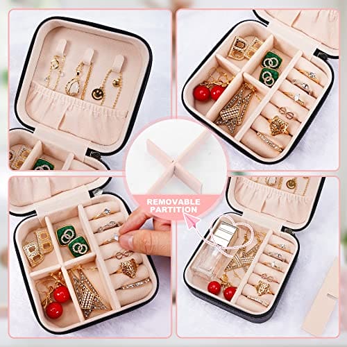 XZUZ Small Travel Jewelry Boxes, Portable Jewelry Organizer Display Storage boxes for earrings, rings, necklaces, jewelry boxes for women. (Black).