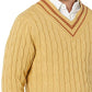 Amazon Essentials Men's Cable Knit V-Neck Jumper, Tan, XXL