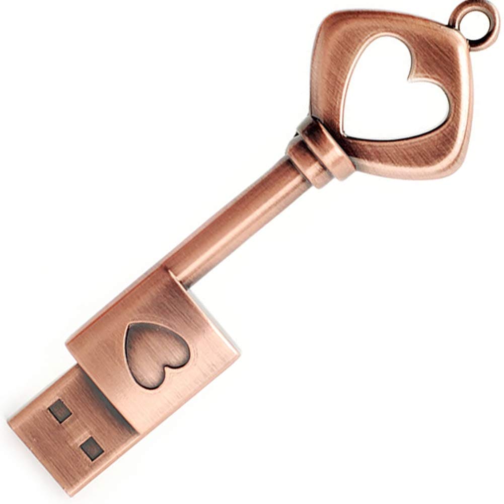 BORLTER CLAMP 32GB USB Flash Drive Cute Memory Stick Retro Metal Heart Key-Shaped Pendrive for External Data Storage