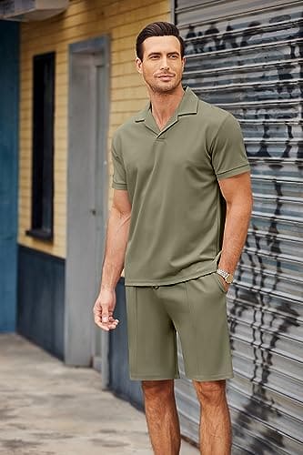 COOFANDY Men's Polo Shirt and Shorts Set 2 Piece Outfits Fashion Summer Tracksuits Short Sleeve Casual Polo Suit