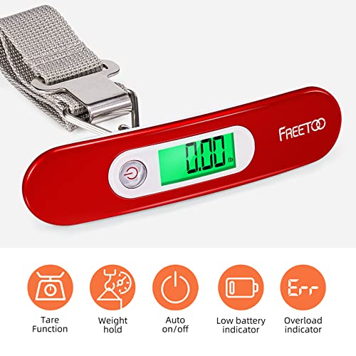 FREETOO Luggage Scale Portable Digital Weight Scale for Travel Suitcase Weigher with Tare Function 110 Lb/ 50Kg Capacity Red