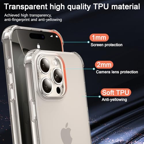 YisrLery 3 in 1 Phone Case Compatible with iPhone 16 Pro Max Case and 2 Pack Tempered Glass Screen Protector, Slim Soft TPU Shockproof Anti-Scratch iPhone 16 Pro Max Phone Case Silicone Clear 6.9-Inch