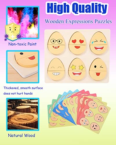 HONGID Montessori Toys for 2-6 Year Old,32 in 1 Toddlers Wooden Expressions Preschool Kids Wood Gifts,Autism Sensory Educational Toys for Boys Girls Age 3-5, Stocking Stuffers for Kids