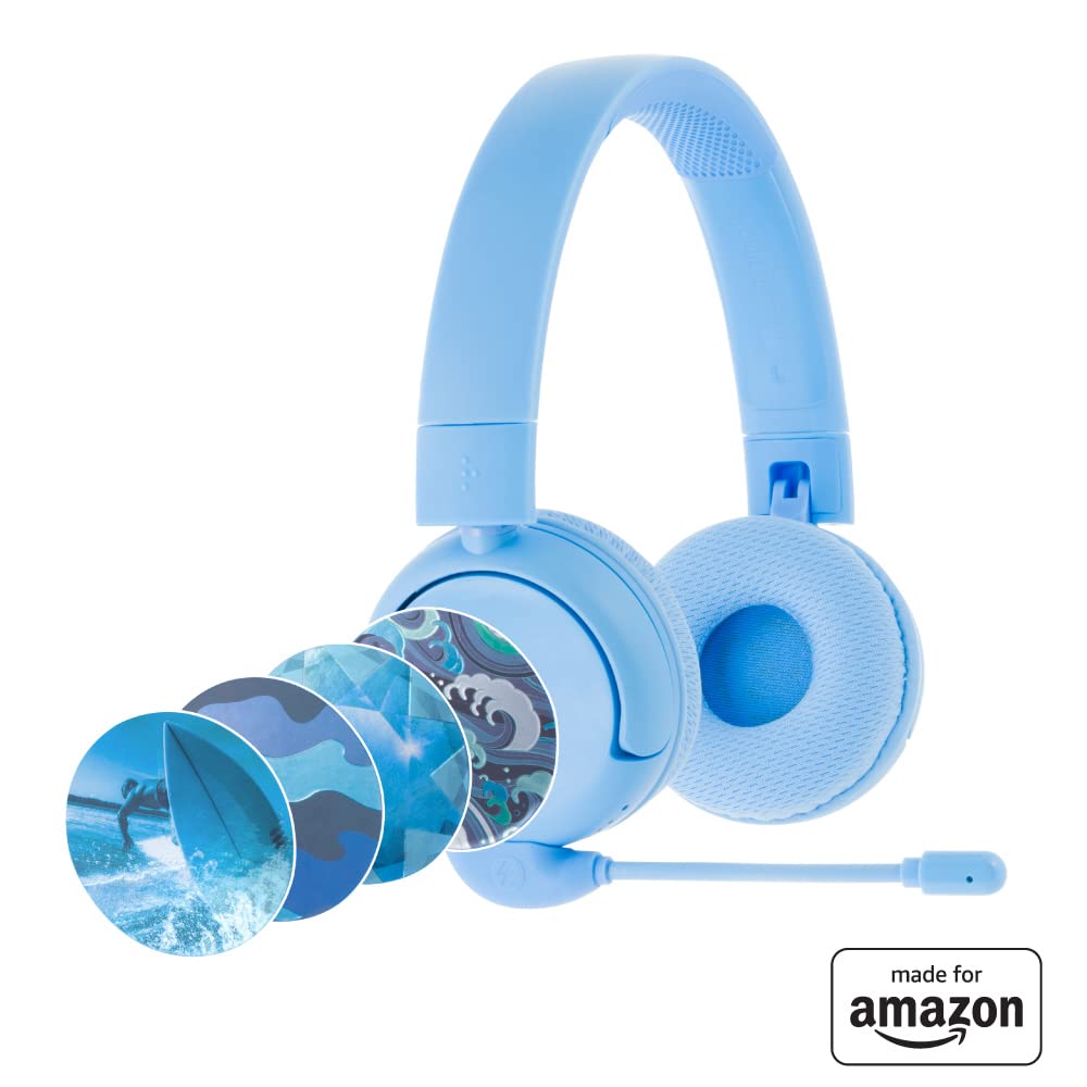 All-New, Made for Amazon BuddyPhones PopTime Pro Volume-limiting Bluetooth Child Headphones with Boom Microphone Age (3-12), Cyber Sunset