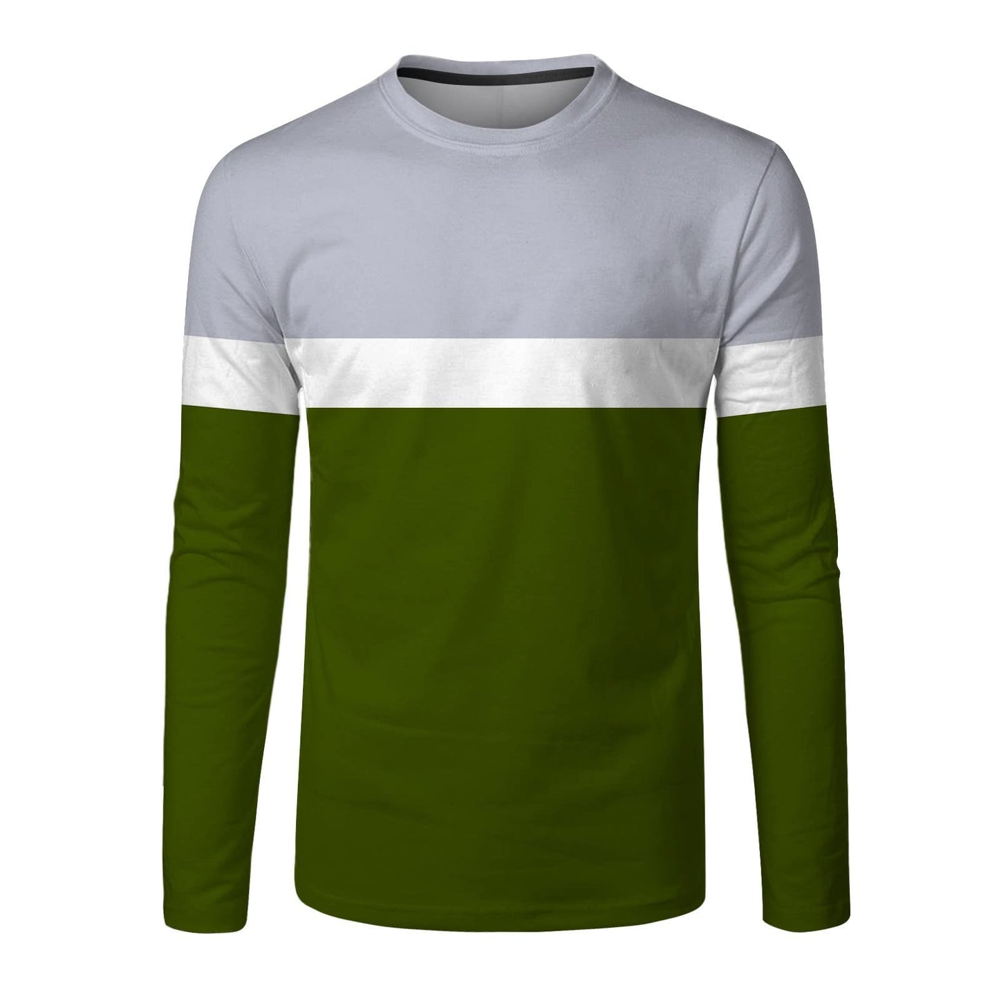 Mens Long Sleeve T Shirt Long Sleeve Polo Shirts Mens Fashion Casual Sports Striped Stitching Digital Printing Round Neck T Shirt Long Sleeve Top Short Sleeve Plus Size Shirt (1-Army Green, XXL)