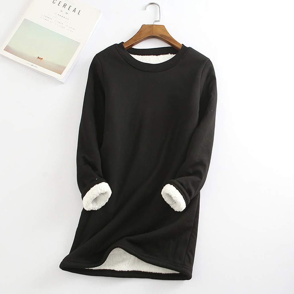 LUSHAasd Fleece Sweatshirts for Women UK Clearance Winter Warm Tops Ladies Plush Sweater Long Sleeve Thick Fleece Underwear Pullover Top Plus Size Loungewear