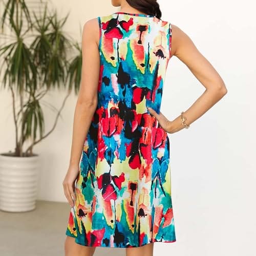 LAKOYA Same Day Delivery Women’s Summer Dresses Floral Print O Neck Tank Dresses Vintage Sundresses Holiday Sleeveless Dresses Items Under 1 Pound Red