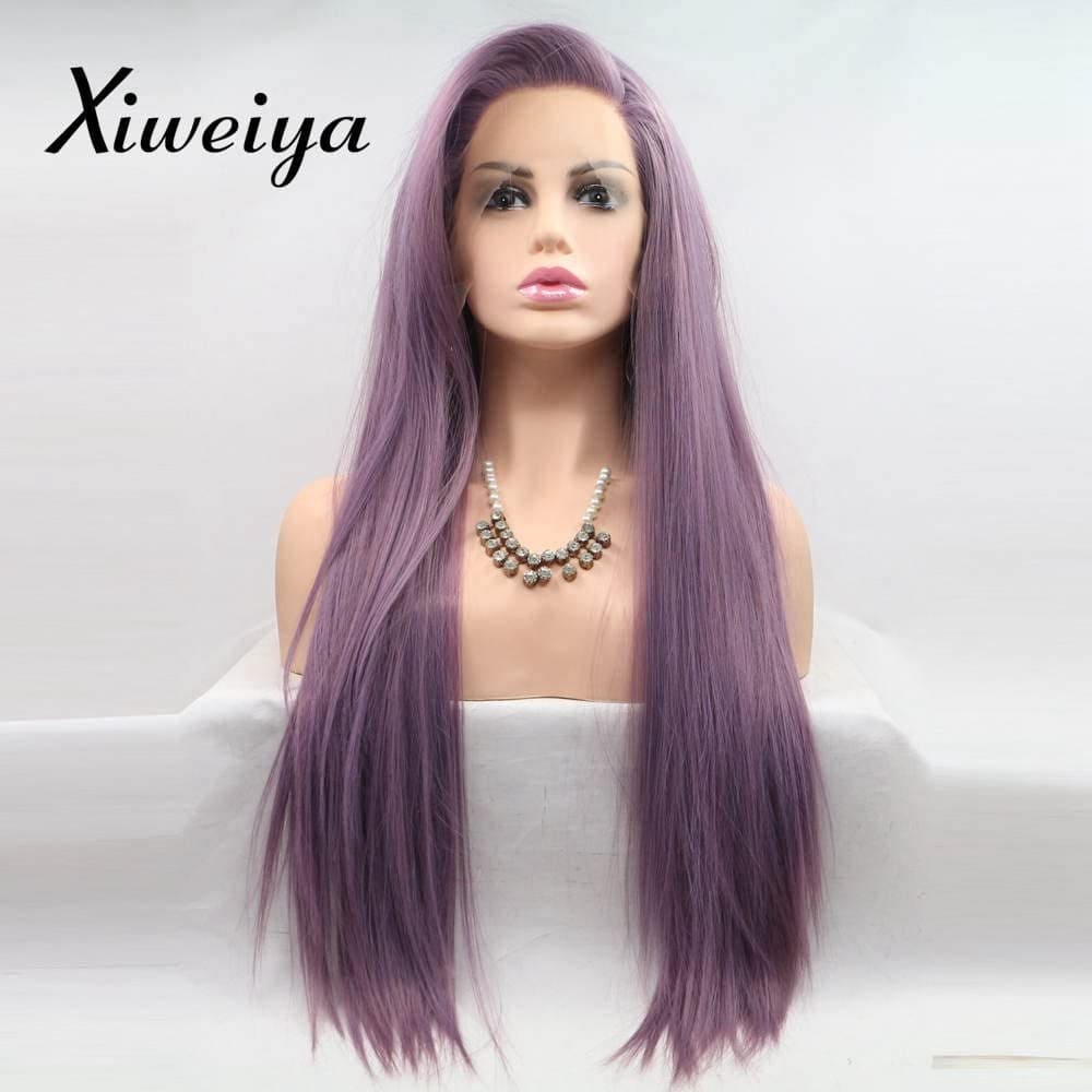 xiweiya Purple Wigs Long Straight Synthetic Lace Front Wigs Handmade Realistic Looking Wig Ash Lavender Side Part Glueless Wig Heat Resistant Hair Replacement Wigs Cosplay Costume Daily Wigs 24Inch