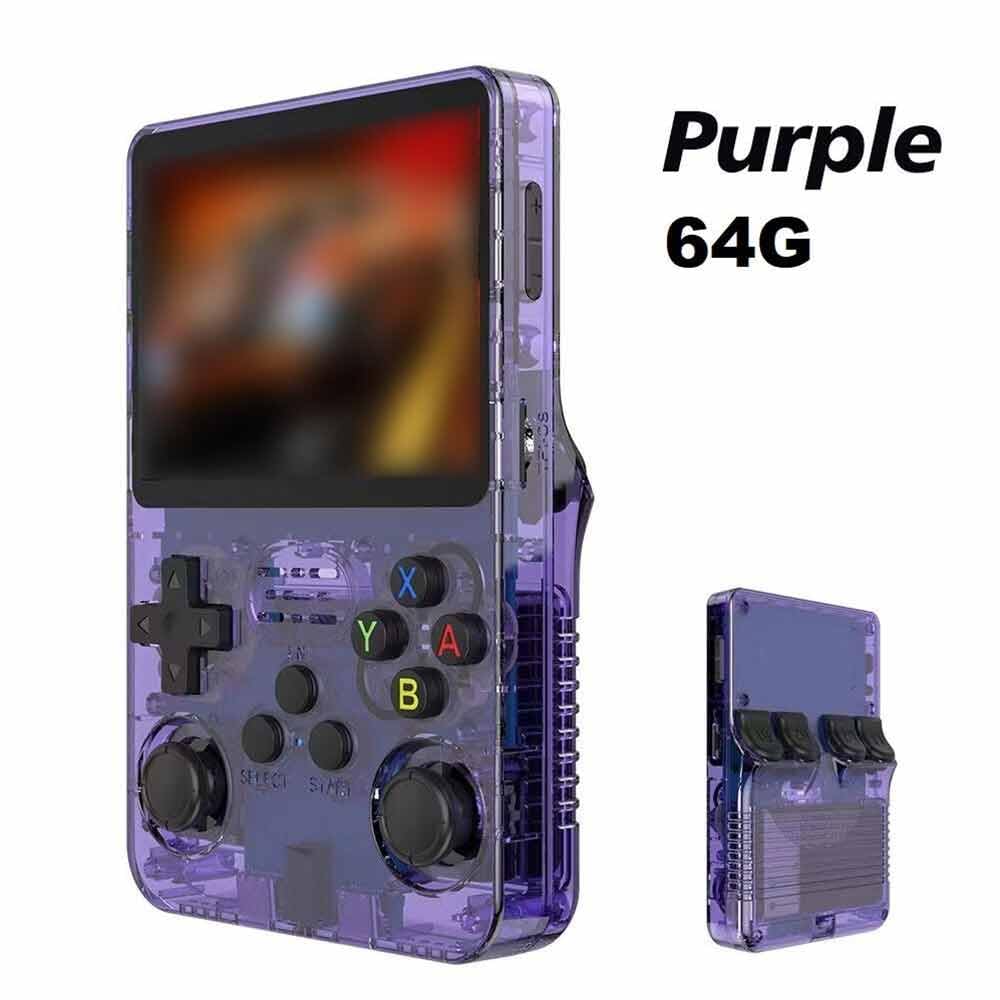 R36S Retro Handheld Video Game Console,3.5Inch IPS Screen Video Player 64g TF Card 10,000+ Games Retro Handheld Game Console, With Open Source Linux System,Purple