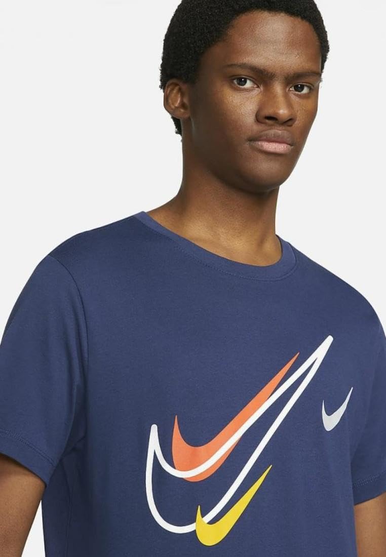 NIKE Mens T Shirt Court T Shirt Mens Swoosh Logo Tee Short Sleeve Classic T Shirt White DQ3944 100 New (UK, Alpha, XL, Regular, Regular, Navy)