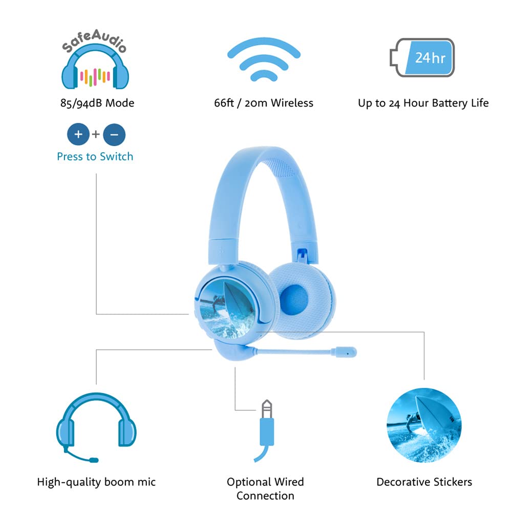 All-New, Made for Amazon BuddyPhones PopTime Pro Volume-limiting Bluetooth Child Headphones with Boom Microphone Age (3-12), Cyber Sunset