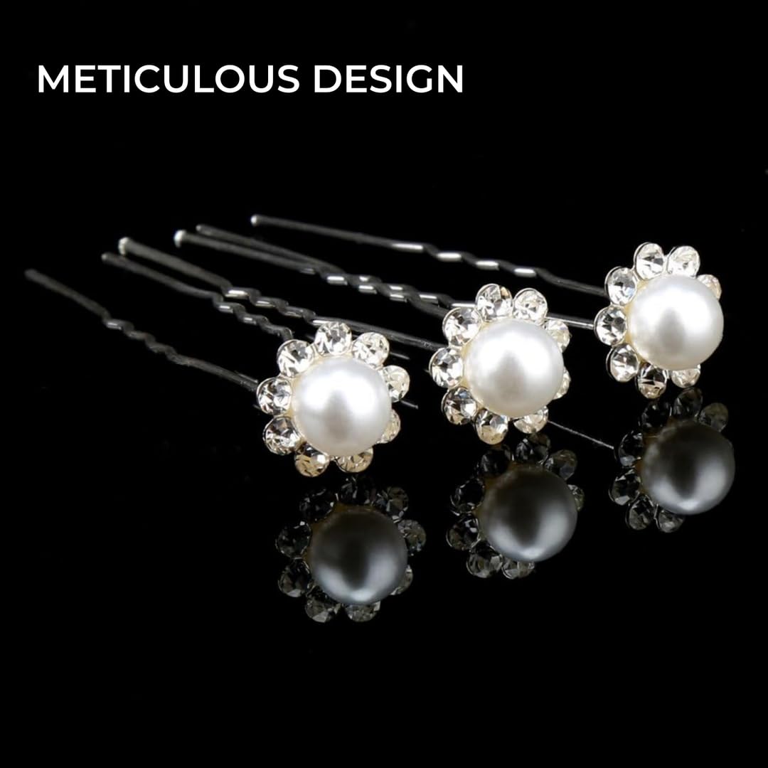 H&S 40 Wedding Pearl Hair Pins - Bridal Flower Crystal Pearl Hair Pins for Women - Wedding Pearl Hair Accessories - Hair Clips Women - Bridal Hair Pin - Bride Hair Accessories - Wedding Hair Pins