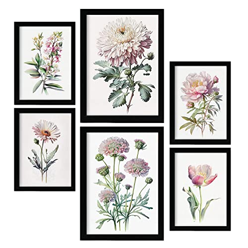 Nacnic Pink Flowers Posters. Full Colour Nature and Botany Prints with Floral Themes over Pure White Backgrounds. Aesthetic Illustrations for Interior Design and Decoration. A4 & A3.