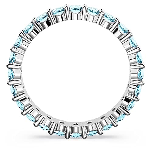 Swarovski Matrix Ring, Blue Round-Cut Crystals on a Rhodium Plated Band, from the Matrix Collection, Size 55