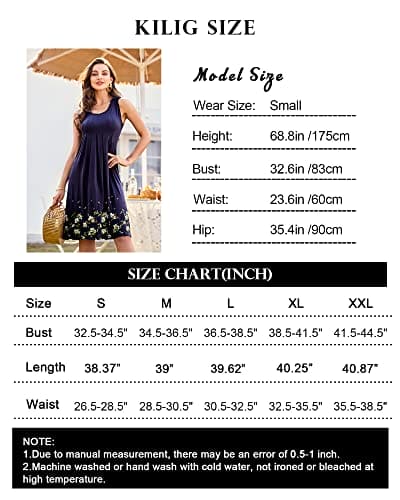 KILIG Summer Dresses for Women UK Beach Casual Sundress Ladies Sleeveless Tank Dress Midi Floral Cover Ups (A1-Navy, M)