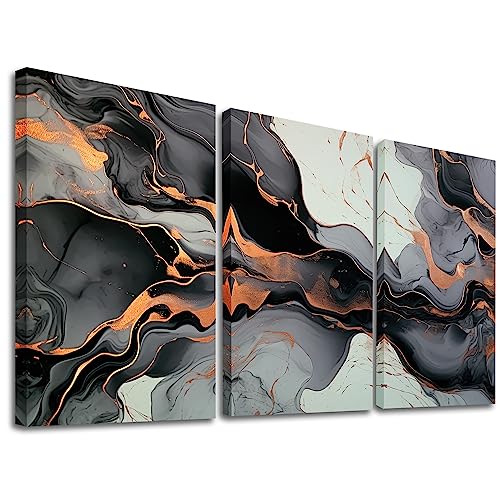 GLOKAKA Abstract Black And White Marble Canvas Print Artwork Painting Framed Ready to Hang for Living Room Dinning Room Bedroom Bathroom Home Decor (Pattern 03, 24"x36"x3P)