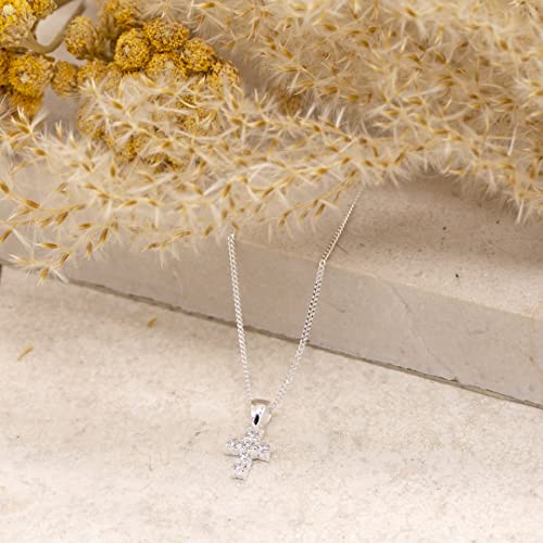 Tuscany Silver Women's Sterling Silver White Cubic Zirconia Small Cross Pendant on Curb Chain of 46cm/18"